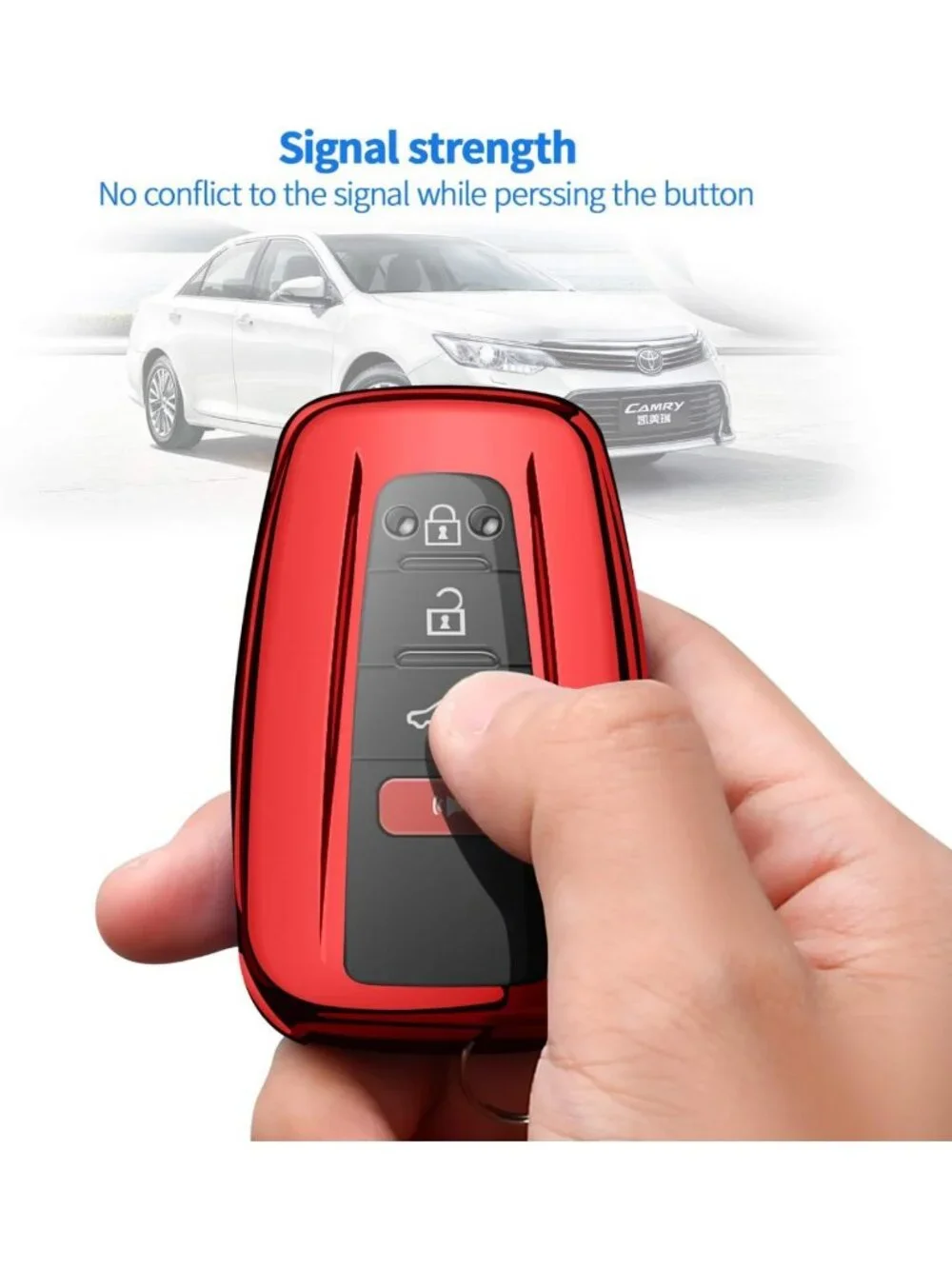 Stylish Red Key Fob Cover with Keychain for 2019-2025 Rav4, Highlander, Camry